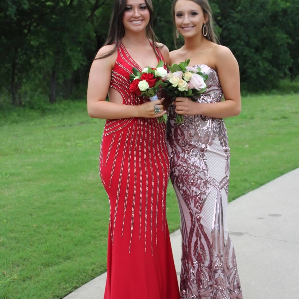 Champagne sparkly prom dress